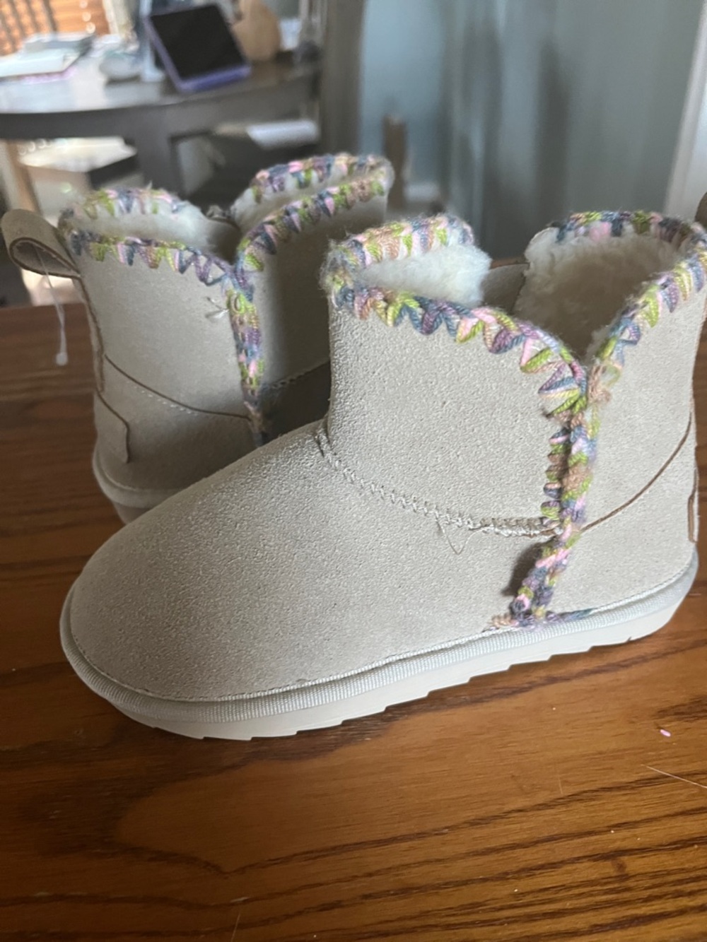 MIA Kids Cream Suede Cozy Lined Boots with Pastel Trim